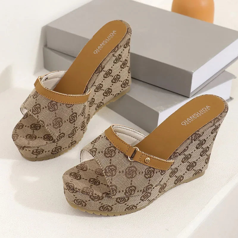 Design Wedge Heel Sandals Women Summer Chunky Platform Mule Wedge Slippers