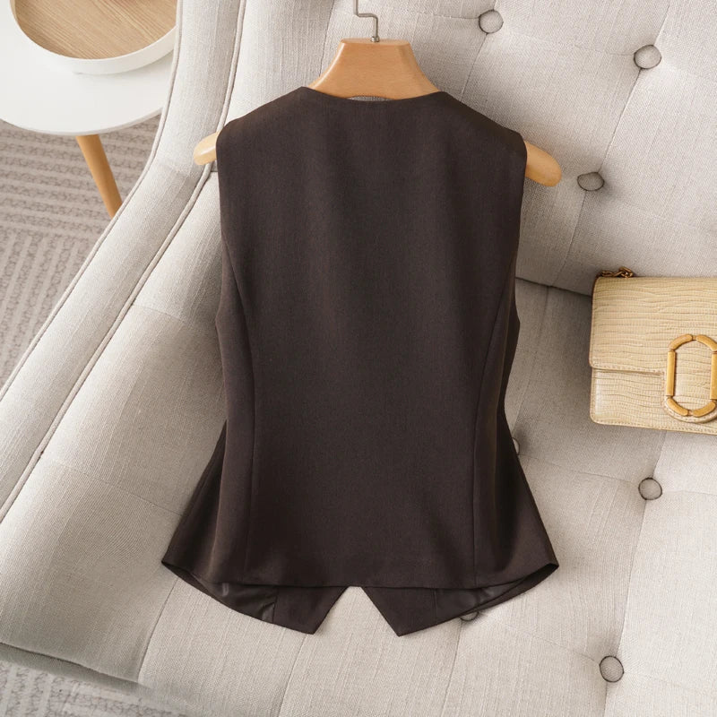 Round Neck Sleeveless Suit Vest for Women Single-Breasted Sleeveless Vest