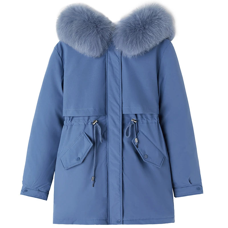 Women Long Wool Lined Hooded Parkas Winter Jacket
