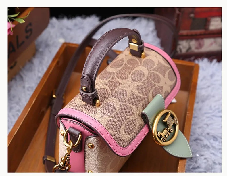 contrasting color women's bag, high-end carriage crossbody bag, portable box bag