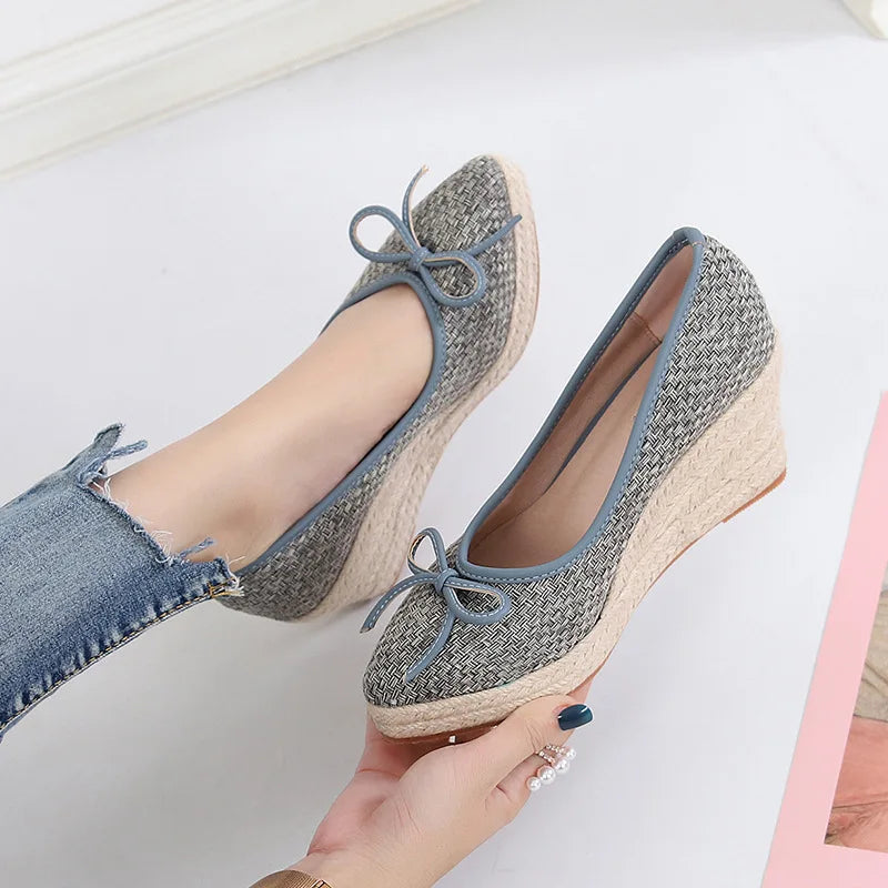 Women Bow Wedges Elegant Casual Woman Wedges