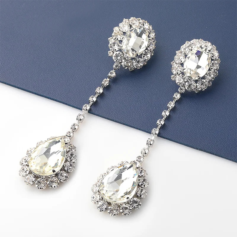 Luxurious Shiny Rhinestone Long Oval Earrings for Women