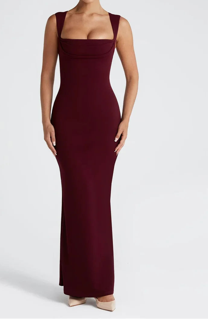 Wedding Guest Square Collar Sleeveless Sexy Maxi Dress For Women Bodycon Dress