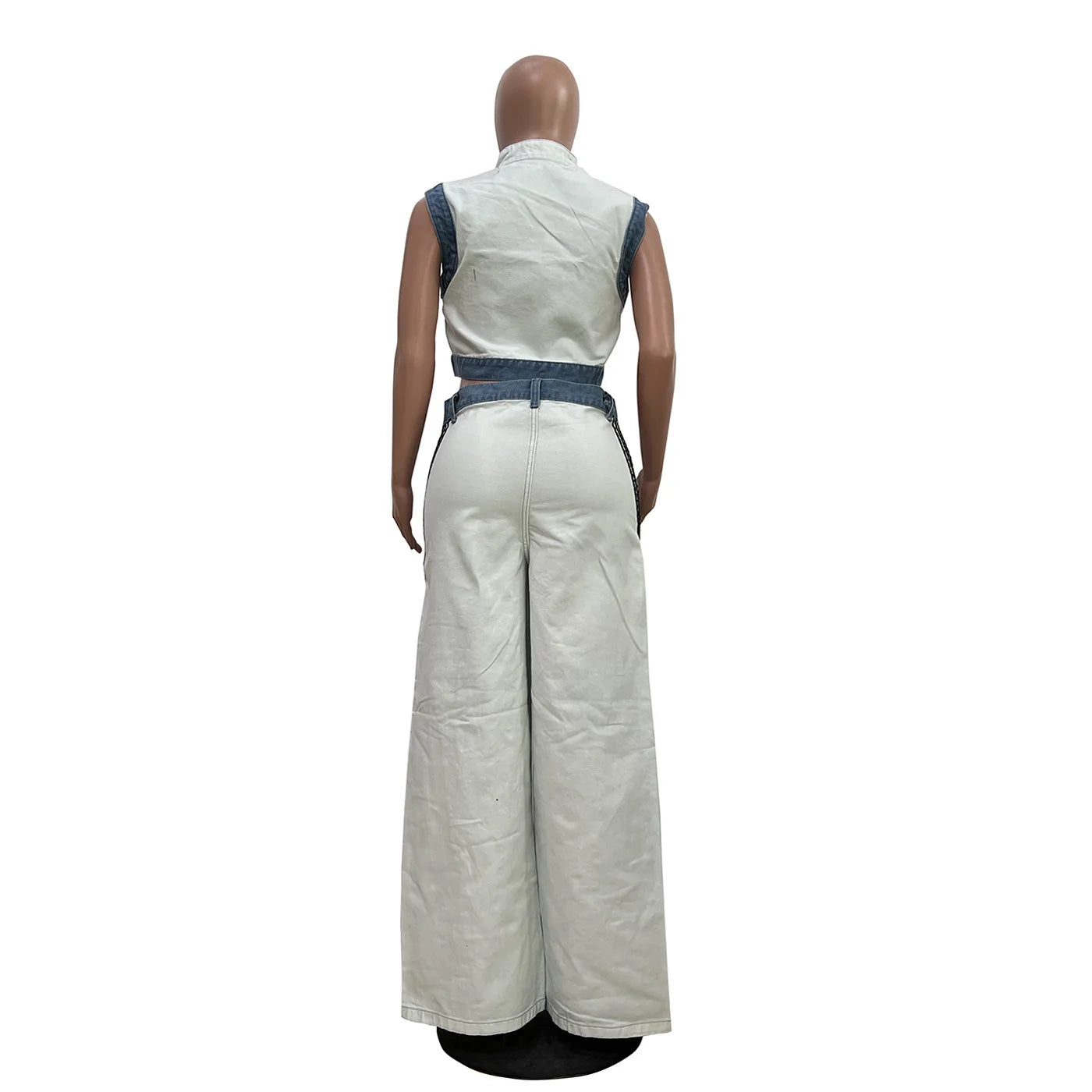 Women's 2 Pieces Sets 2025 Spring Summer Denim Sleeveless Suit Tops And Wide Leg Pants Suits Two Piece Set