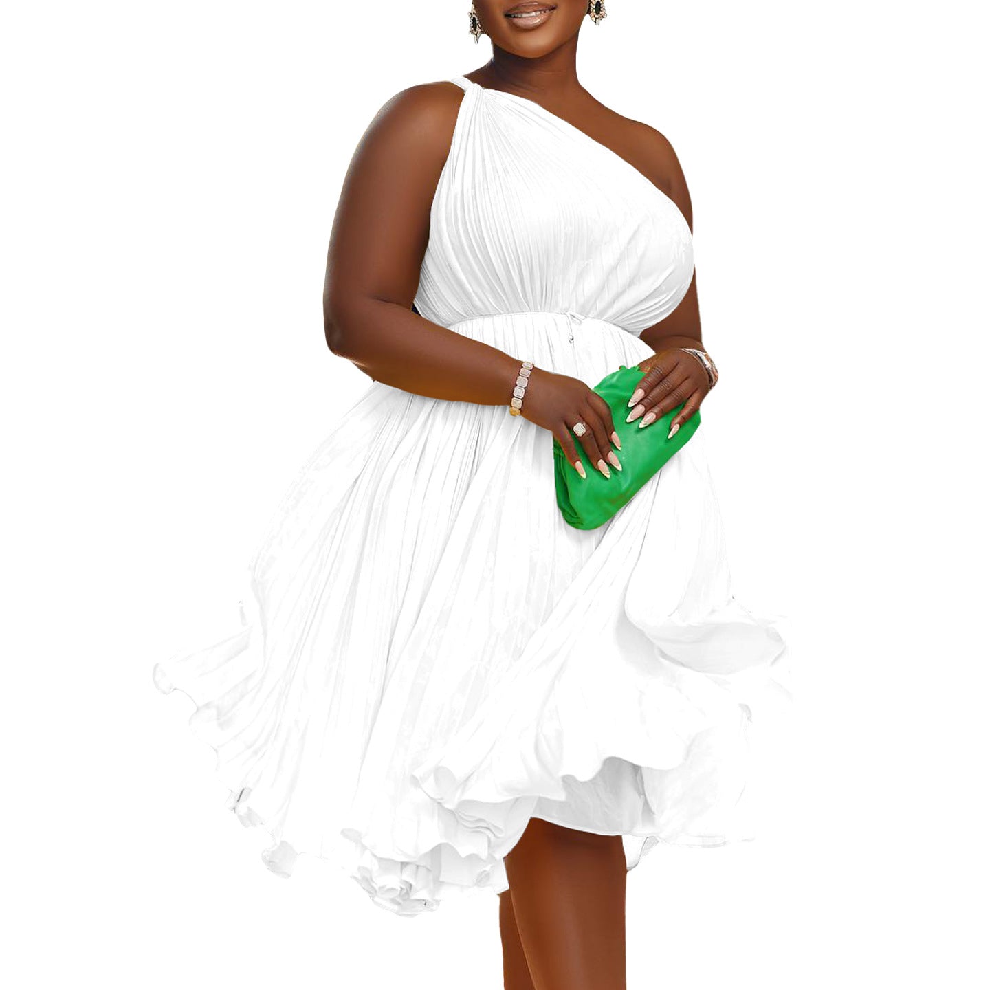 Women Sleeveless Pleated Polyester Knee-length Dress for Women