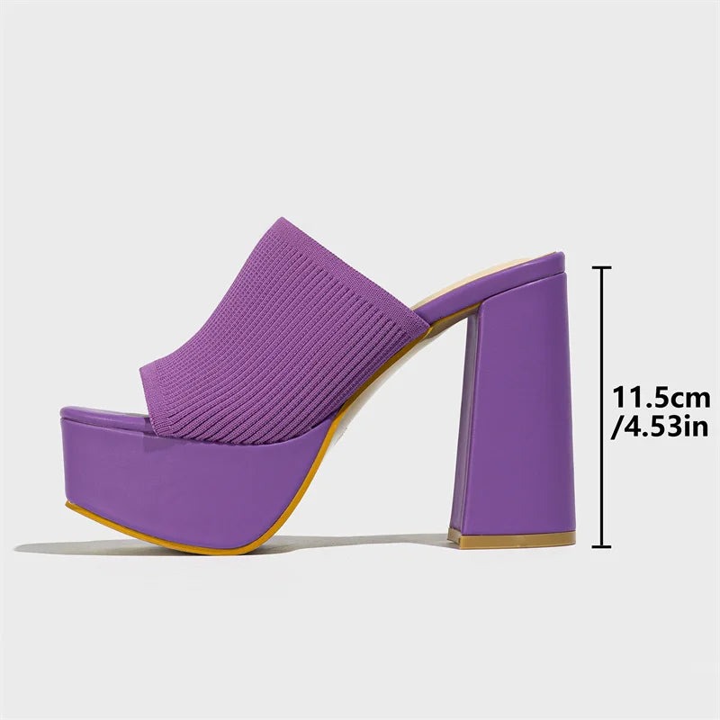 Knitted Platform Slippers Chunky High Heels Women Peep Toe High Heel Slippers