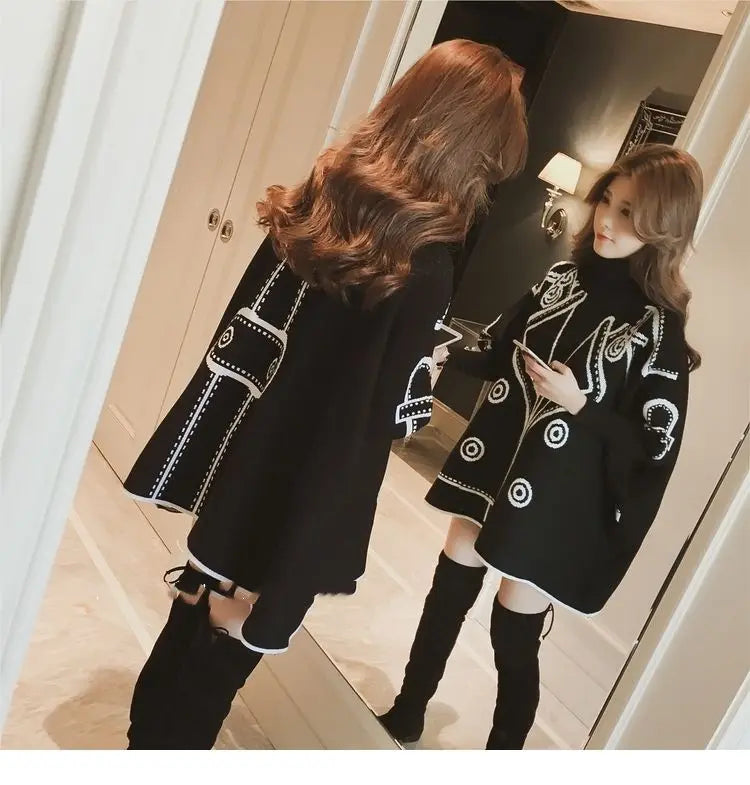 Turtleneck Loose Sweater Knit Pullover Jumper Women Clothing Bat sleeve Sweater