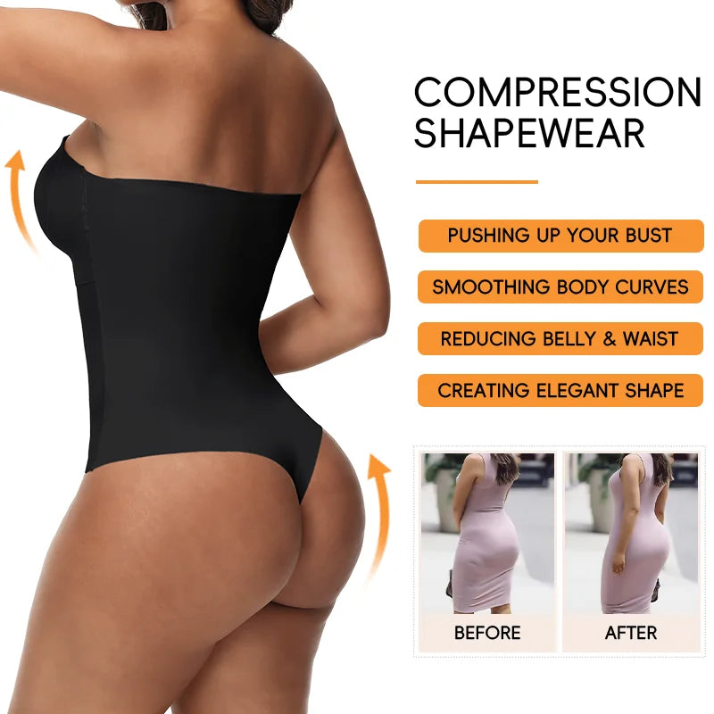 Removable Strap Women Tummy Control Shapewear Thong Front Closure Butt Lifter Removable Strap Padded Full Body Shaper