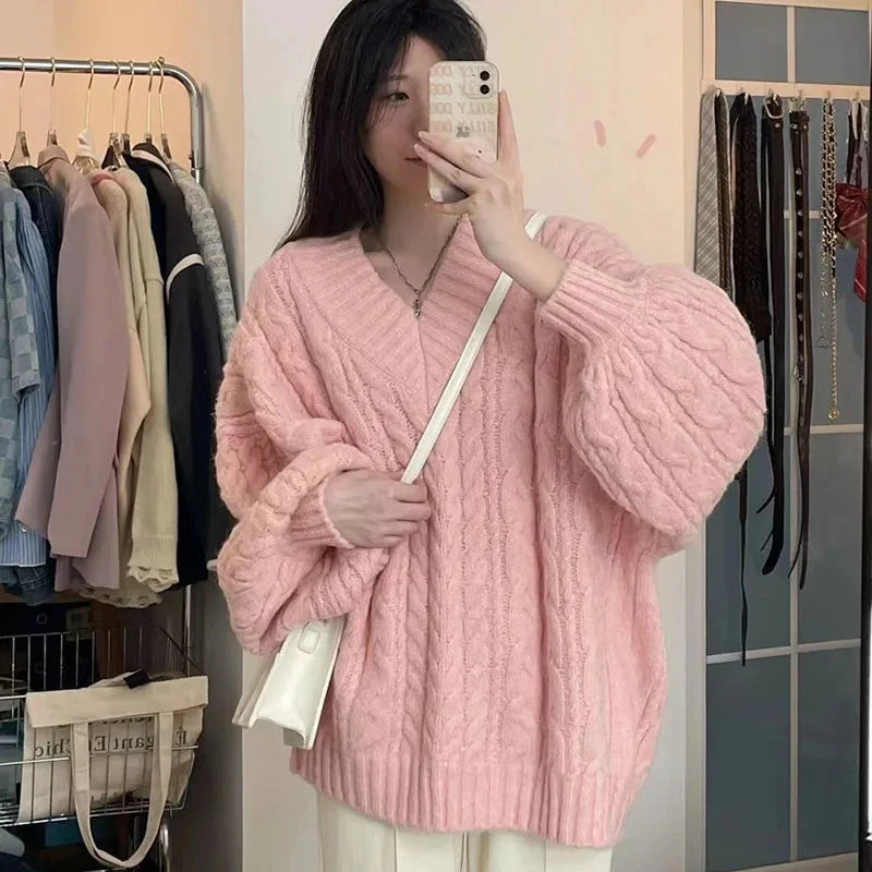 Oversized Knitted Long Sleeve Pullover for Women