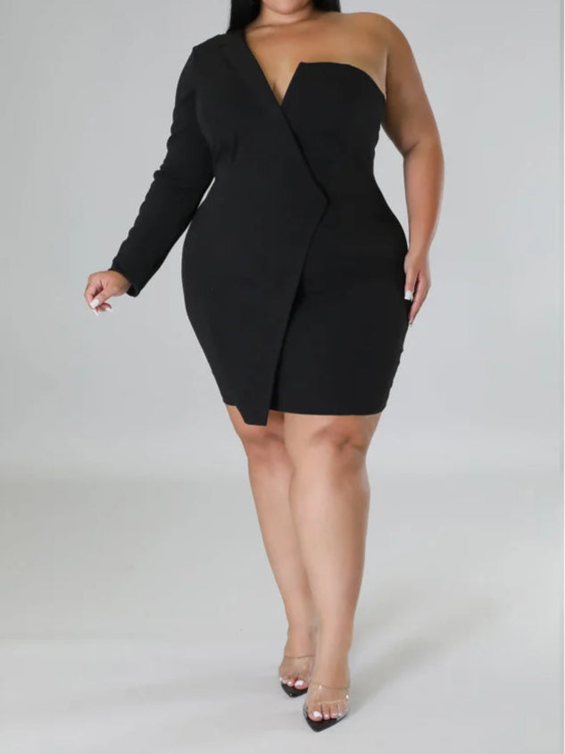 Plus Size Dress Long Sleeve V Neck Solid Sexy Mini Suit Dress Party Dresses