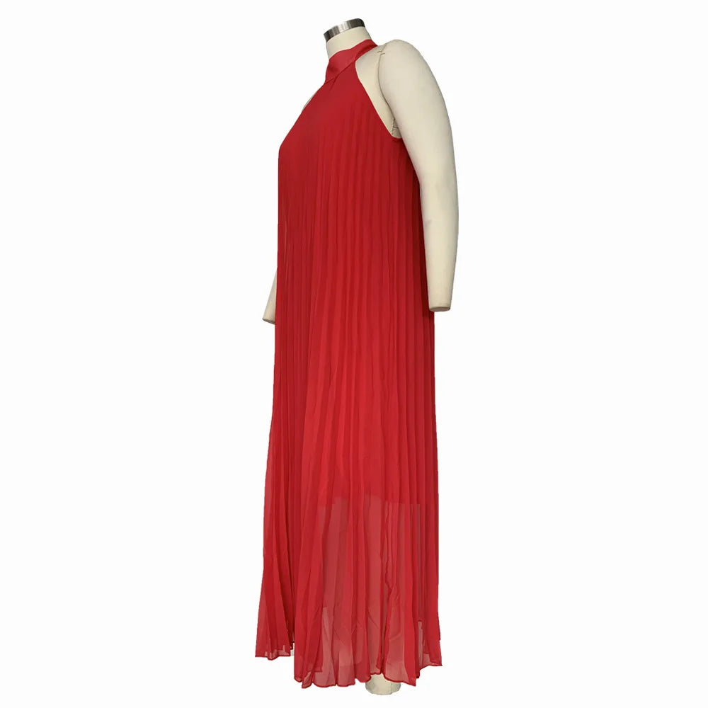 Plus Size Women Maxi Dress sleeveless Halter Hollow Out Maxi Dress