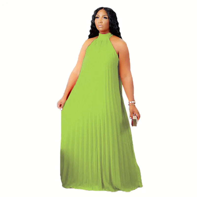 Plus Size Women Maxi Dress sleeveless Halter Hollow Out Maxi Dress