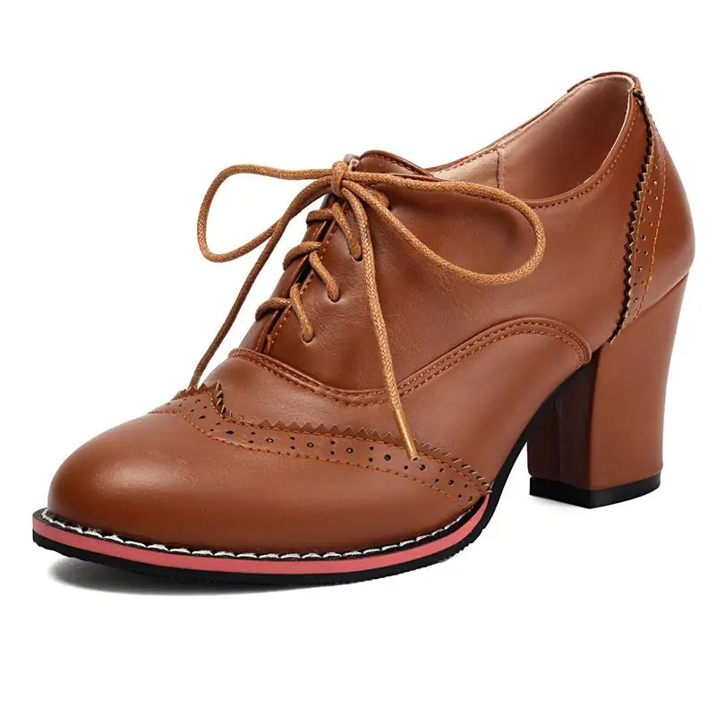 Pump Round Toe Chunky Heels 7.5cm Lace Up Plus Size 45 46 47 48 Office Shoes