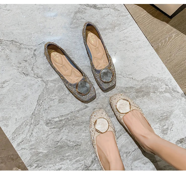 Flats Shoes for Women Rhinestone Slip-on Loafers Shoes
