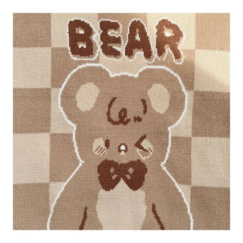 Sweet Bear Jacquard Pattern Sweater Harajuku Women Cute Loose Knitted Pullover