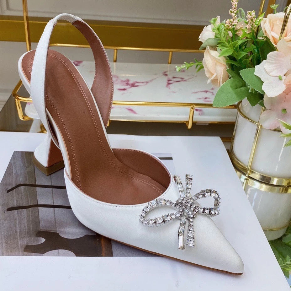 Women's High Heels Rhinestone Bow Pointy Glasses with Stilettos and Sandals Women.