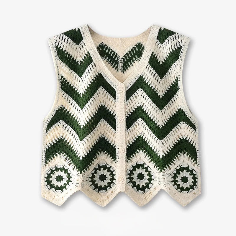 Crochet Waistcoat for Women Sheer Button Front Sleeveless Open-knit Vest Top