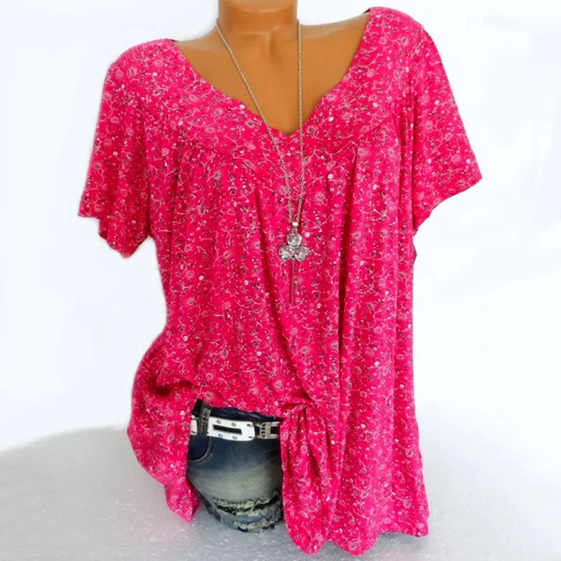 Loose Sleeveless Long Tank T-Shirt V-Neck Tops Floral Print Tees