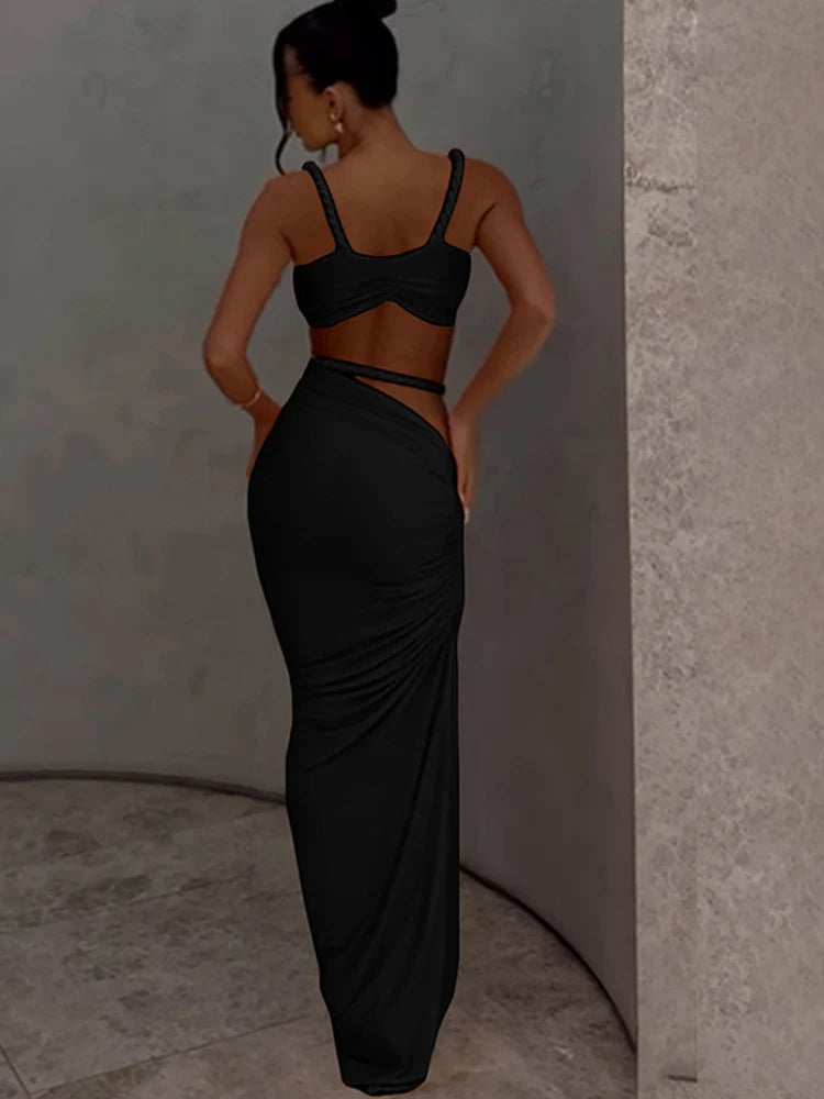Women Skirt Set Women Two-Piece Dress Summer Orange Bandage Maxi Skirt Set Vacation Outfits