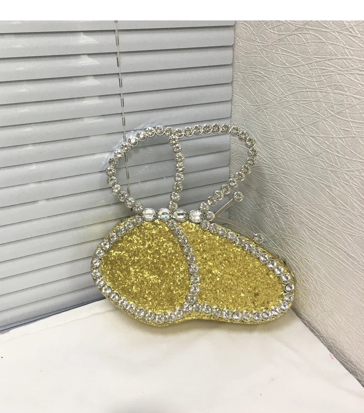 White Rhinestone Pink Butterfly Wedding Evening Clutches Party Prom Purse