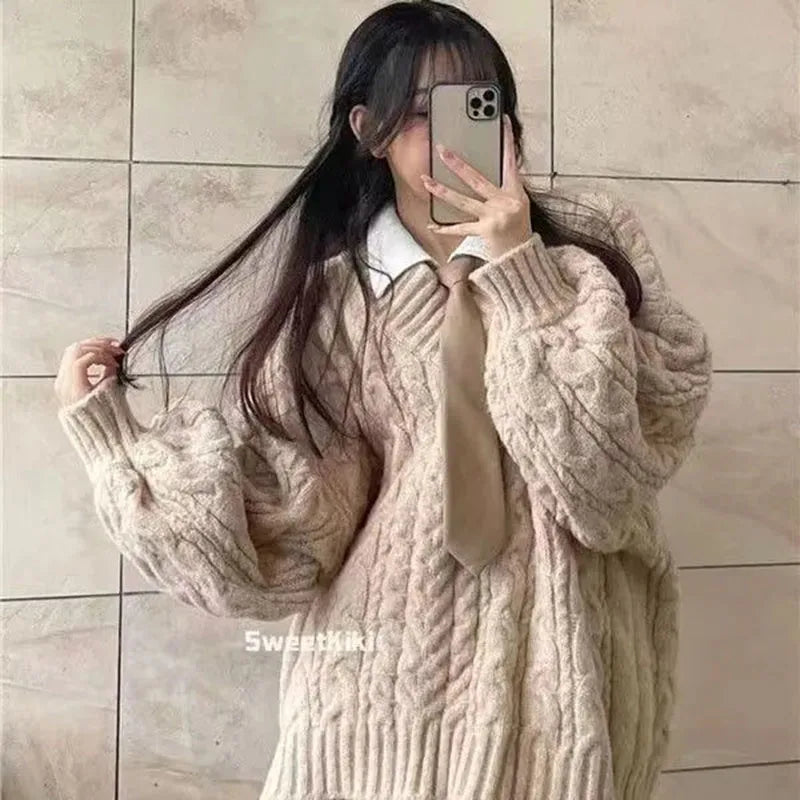 Oversized Knitted Long Sleeve Pullover for Women