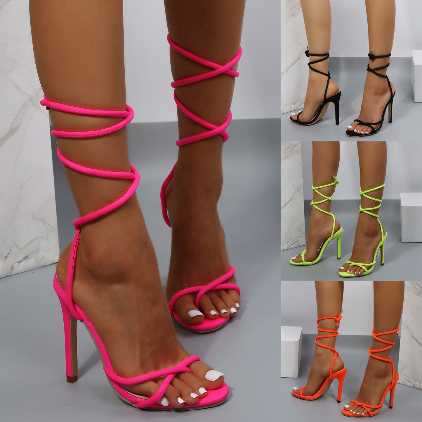 Women Summer Flock Cross Straps Comfortable Thin High Heels Shoes Peep Toe Breathable Sandals