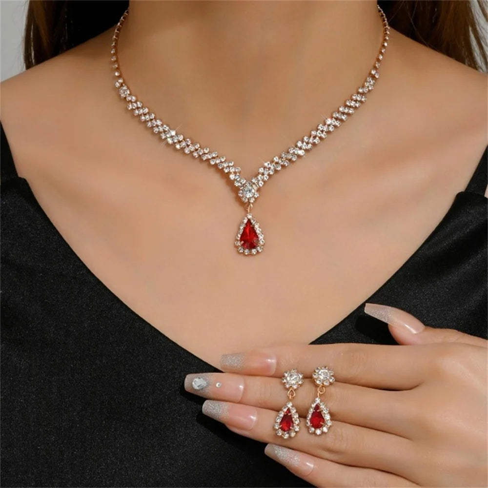 V-shaped Luxurious Necklace Inlaid Rhinestone Jewelry Sets for Women