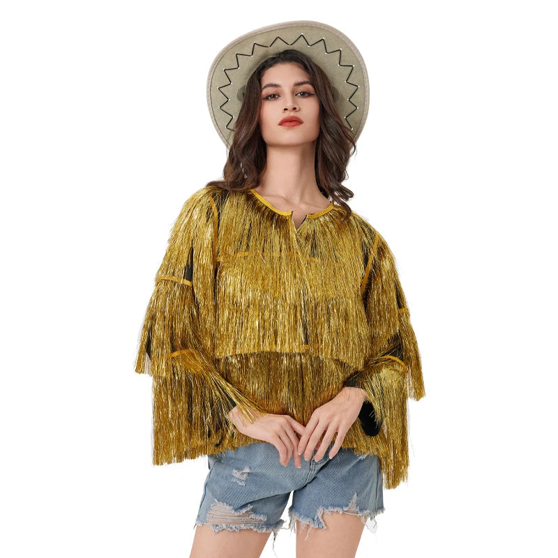 Tinsel Women Coat Temperament Club Coat Long Sleeve Trendy Fashion Sequins Tassel Jacket