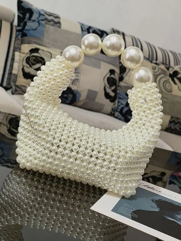 Handmade New Pearl Handbags For Women Trendy Portable Purse Party Shoulder Clutch Bag