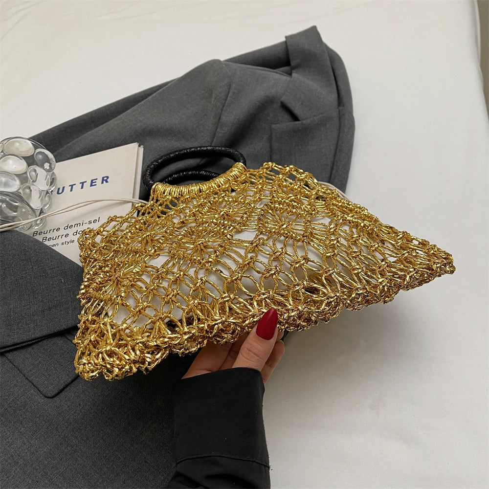 Handmade Woven Design Round Handle Handbags For Women