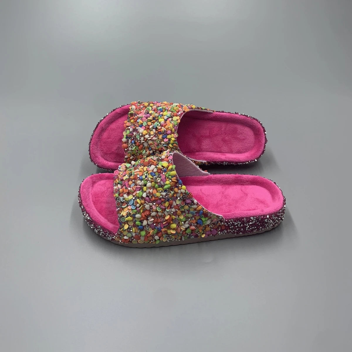 Rhinestone Embellished Women's Slippers - Durable PVC Soles Flat Slippers