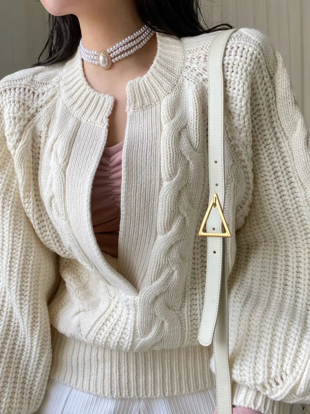Chic Fried Dough Twists Pattern Pullover Loose Lantern Sleeve Knit Sweater