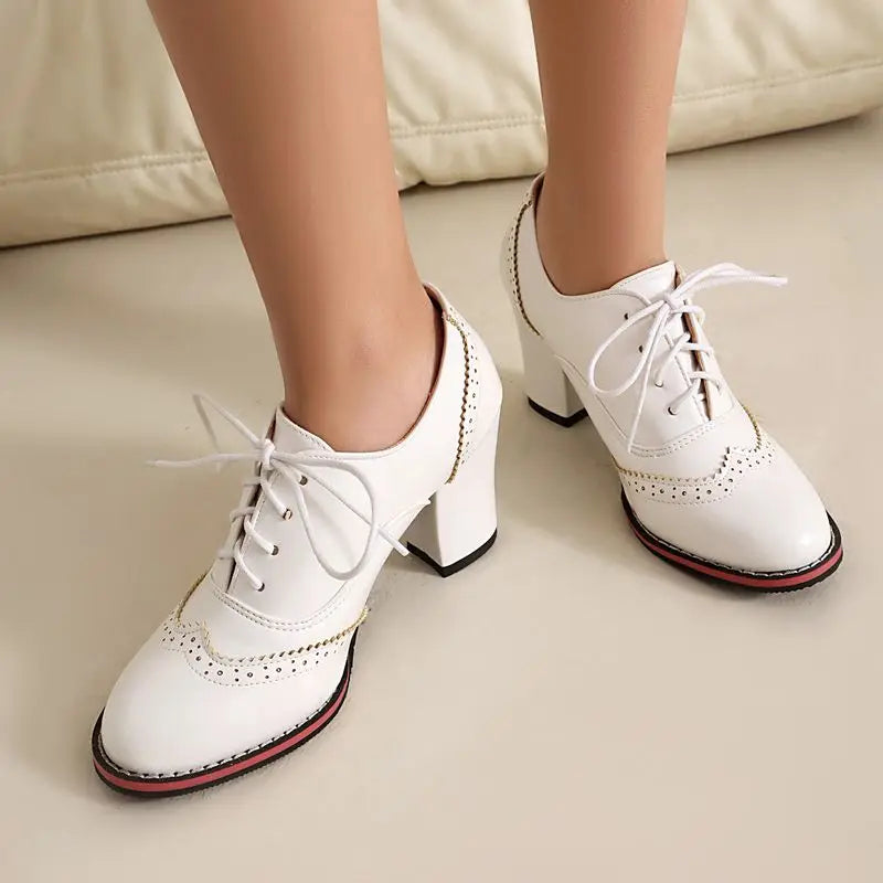 Pump Round Toe Chunky Heels 7.5cm Lace Up Plus Size 45 46 47 48 Office Shoes