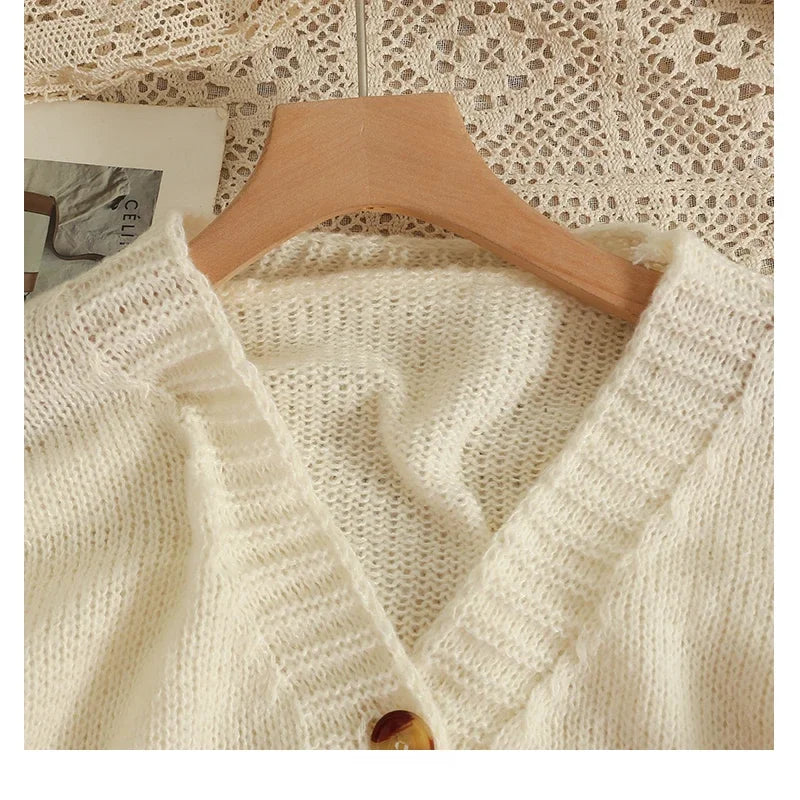 Colorful Flower Cardigan for Women Cute Long Sleeve V-neck Knit Crop Sweater