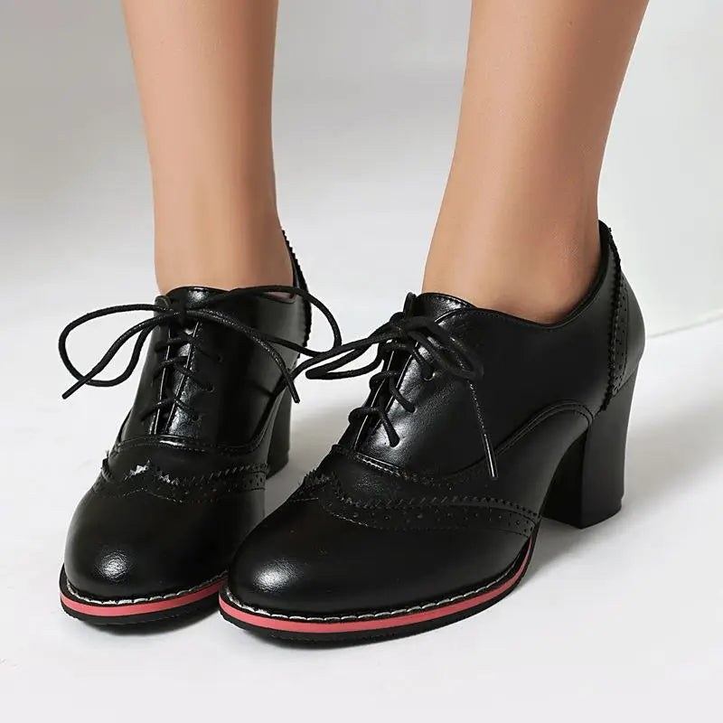 Pump Round Toe Chunky Heels 7.5cm Lace Up Plus Size 45 46 47 48 Office Shoes
