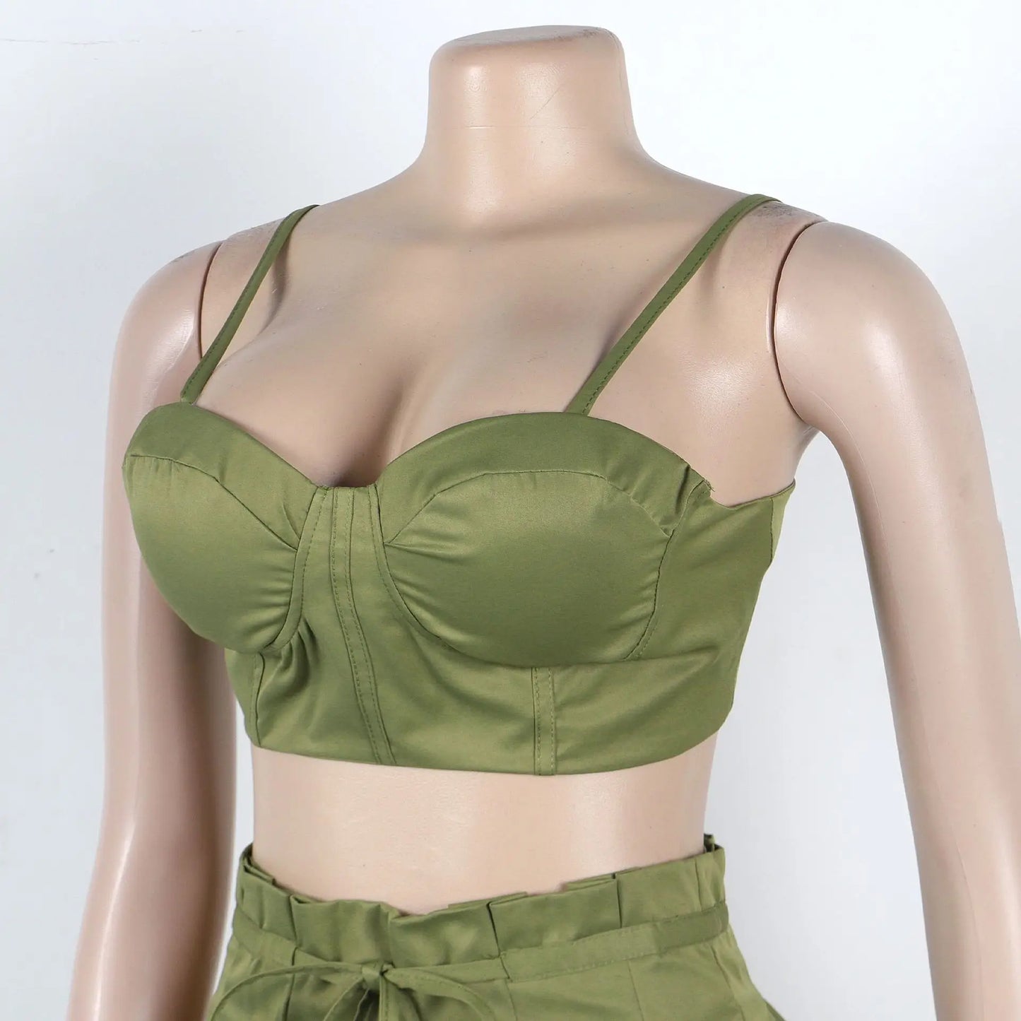 Sexy Zip Crop Camisole and High Waisted Drawstring Wide Leg Trousers 2 Piece Women Pants Suit Streetwear