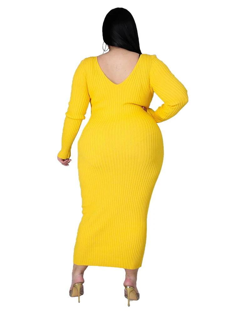 Ladies Knitted Sweater Dress Midi Dress Long Sleeves Chic and Elegant Plus Size Dresses