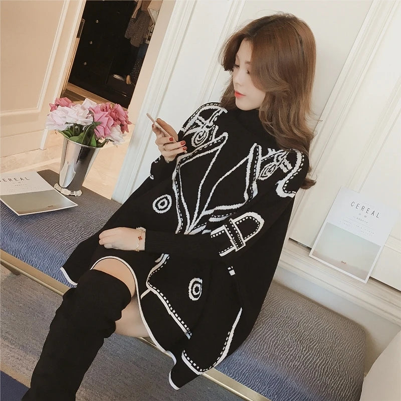 Turtleneck Loose Sweater Knit Pullover Jumper Women Clothing Bat sleeve Sweater