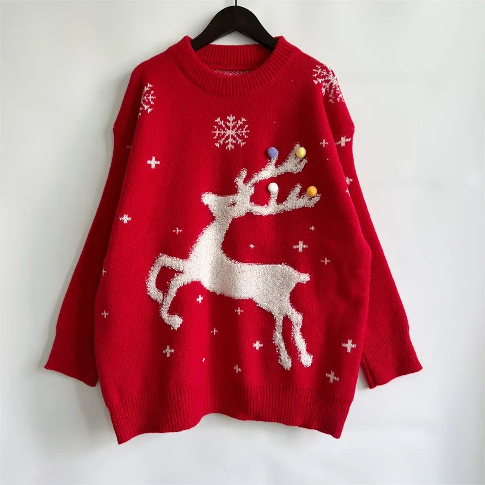 Jacquard Ball Christmas Sweater Pullover Round Neck Sweater