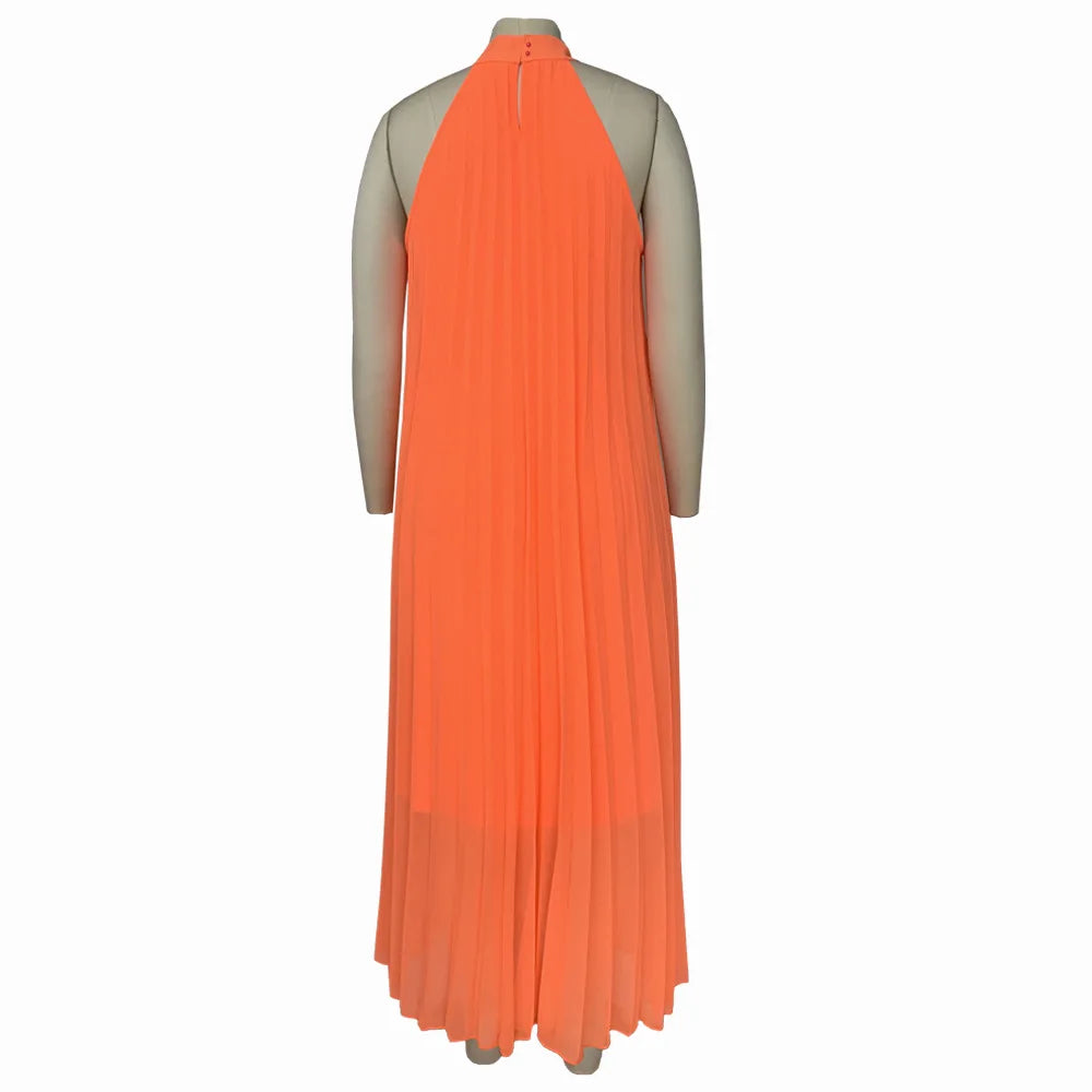 Plus Size Women Maxi Dress sleeveless Halter Hollow Out Maxi Dress