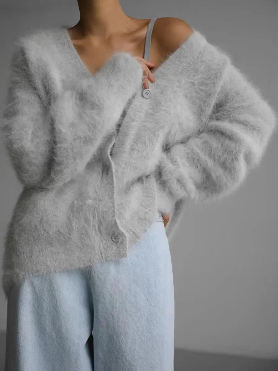 Women's Cardigans Korean Fashion V-neck Sweater Coat Long Sleeve Oversized Sweater
