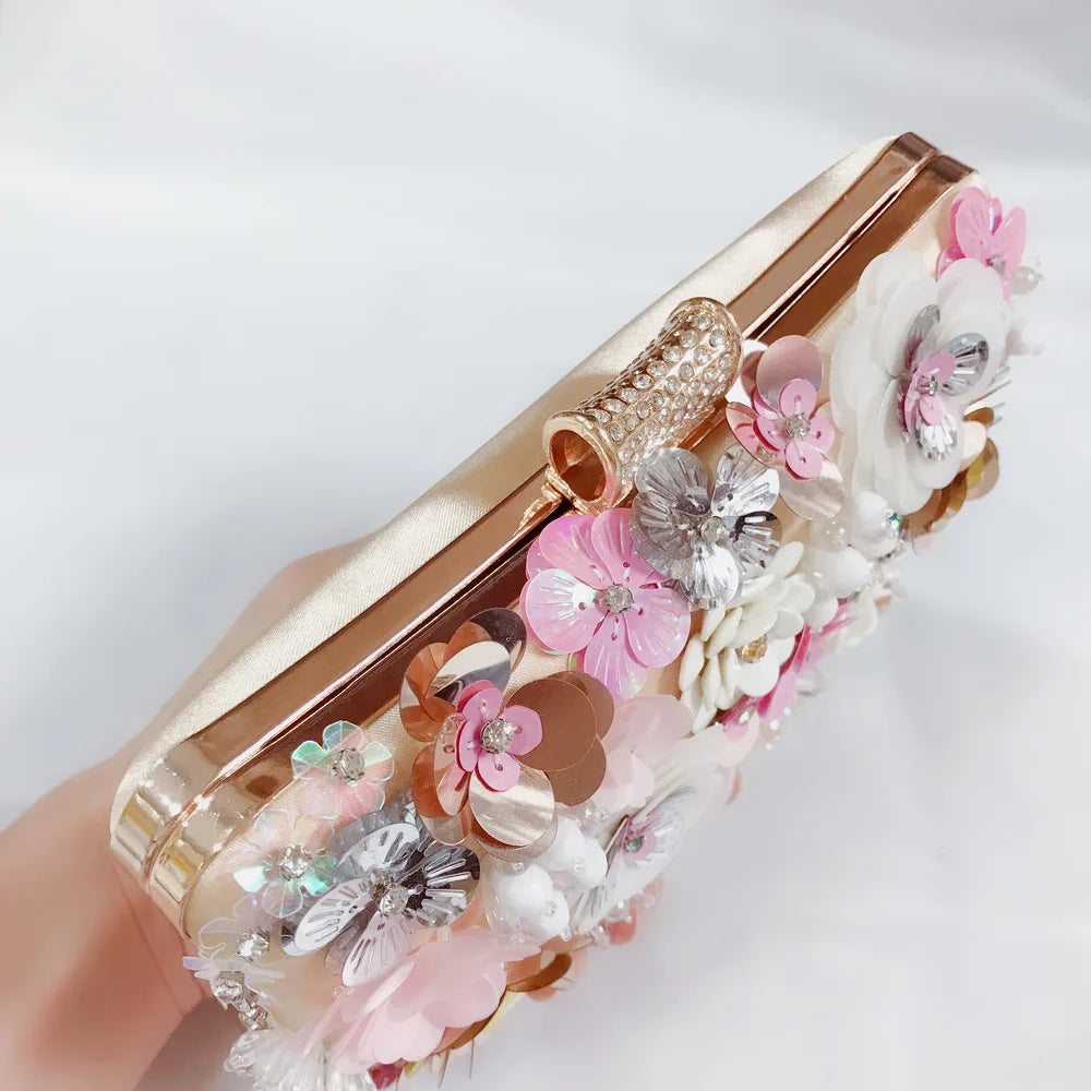 Women Multicolored Flower Evening Clutch Floral Bag