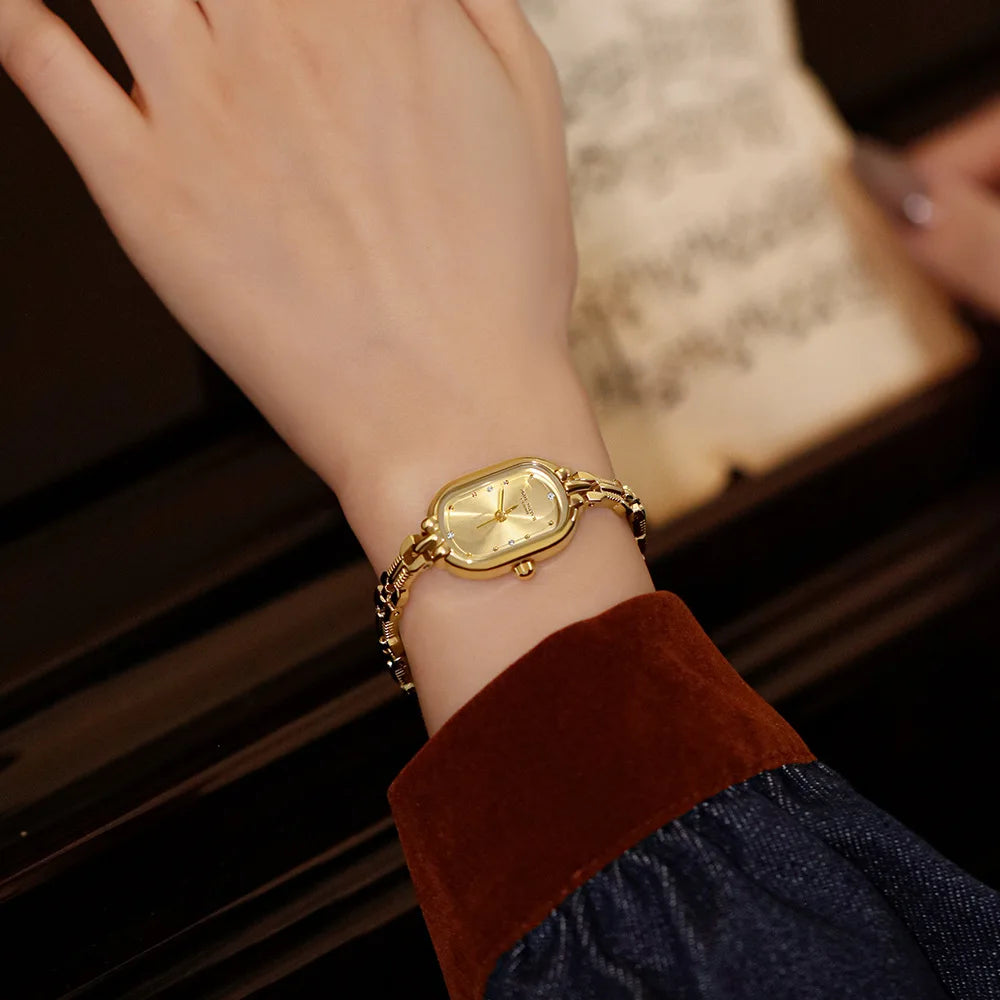 Vintage Bracelet Watch Unique Japanese Movement Waterproof Oval Small Gold Watch for Women's Luxury Jewelry
