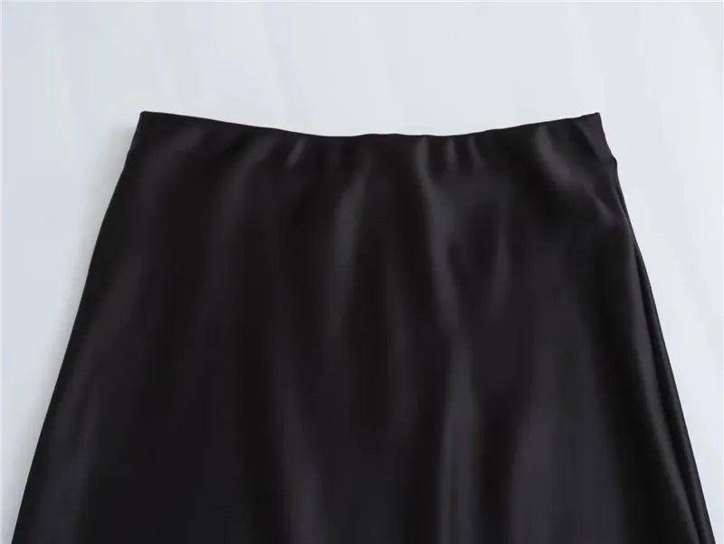 Black Satin Skirt Woman High Waist Elegant Long Skirts For Women Fashion Summer Midi Skirt Office Women's Skirts
