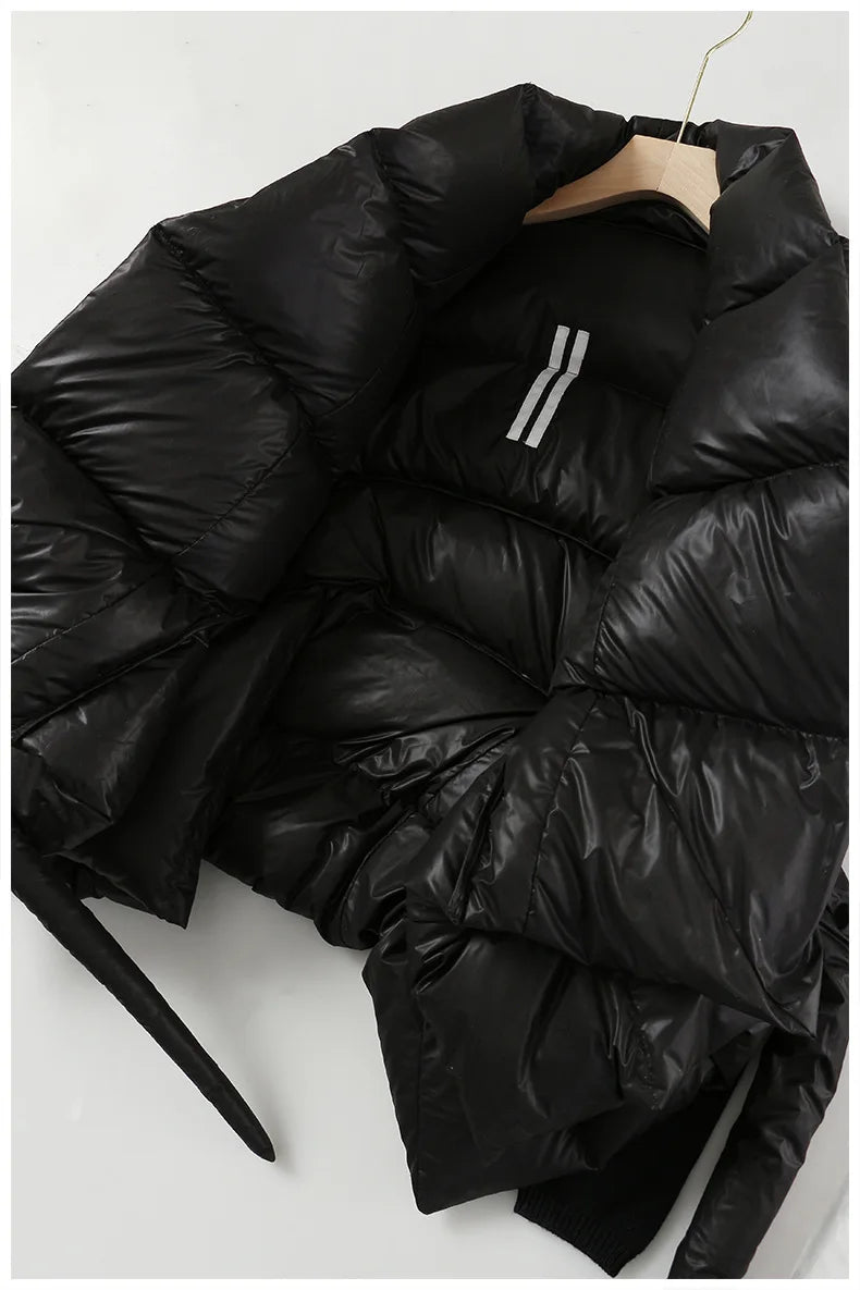 Women's Cotton-padded Coat Belt Irregular Waist Camouflage Knitted Sleeve Parkas Jackets Winter Jackets