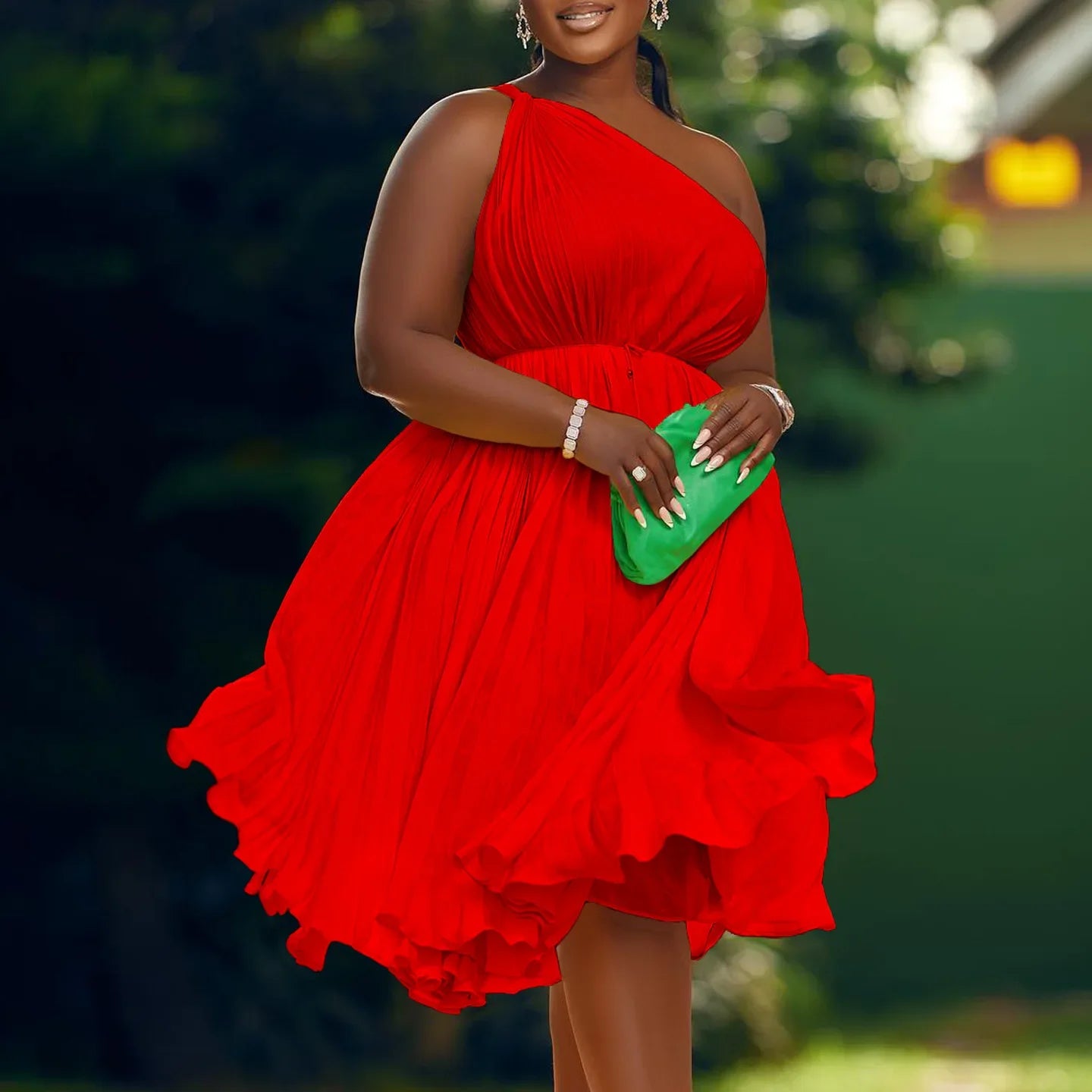 Women Sleeveless Pleated Polyester Knee-length Dress for Women