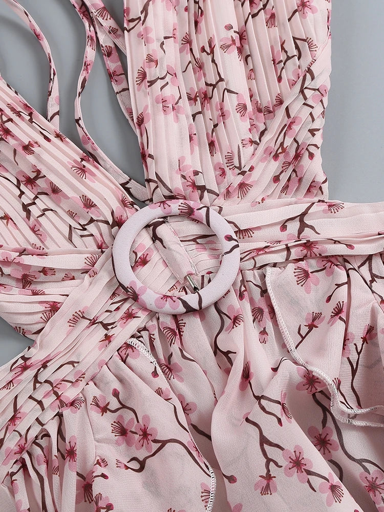 Ruffle Floral Split Vacation Party Beach Dress