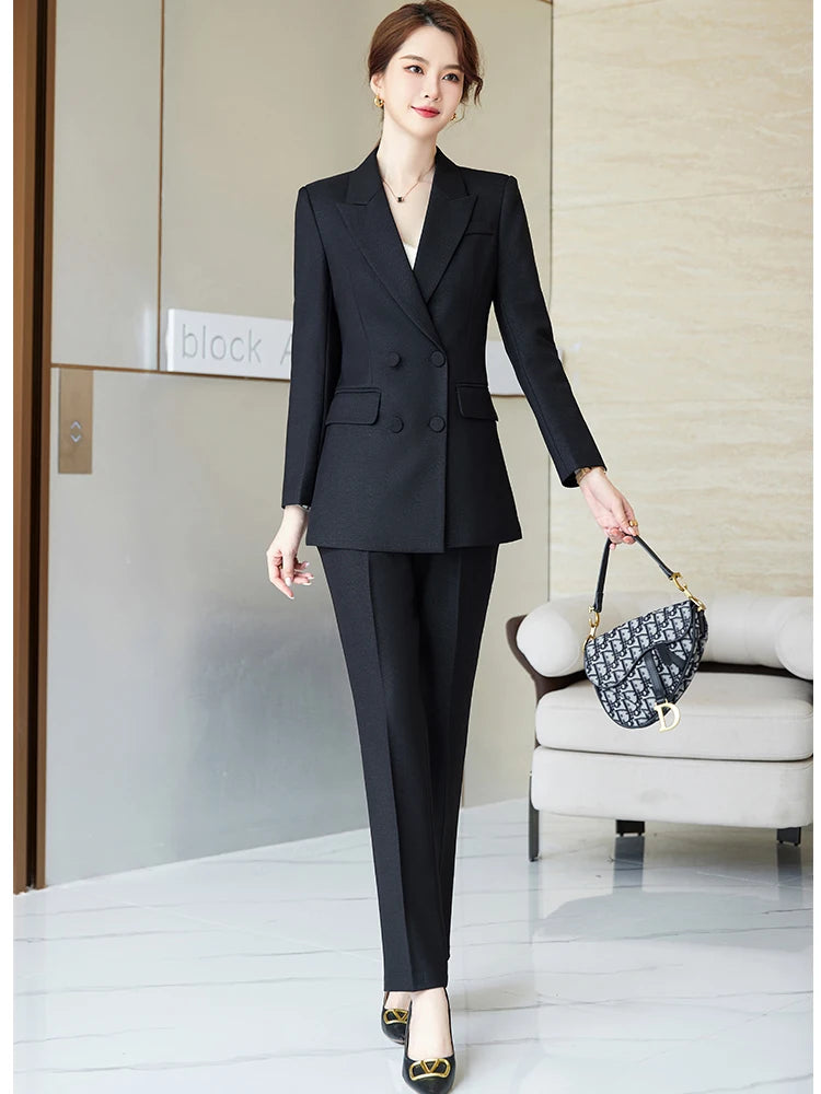 Blue Purple Black Women Blazer and Pant Suit Office Ladies Business Work Wear