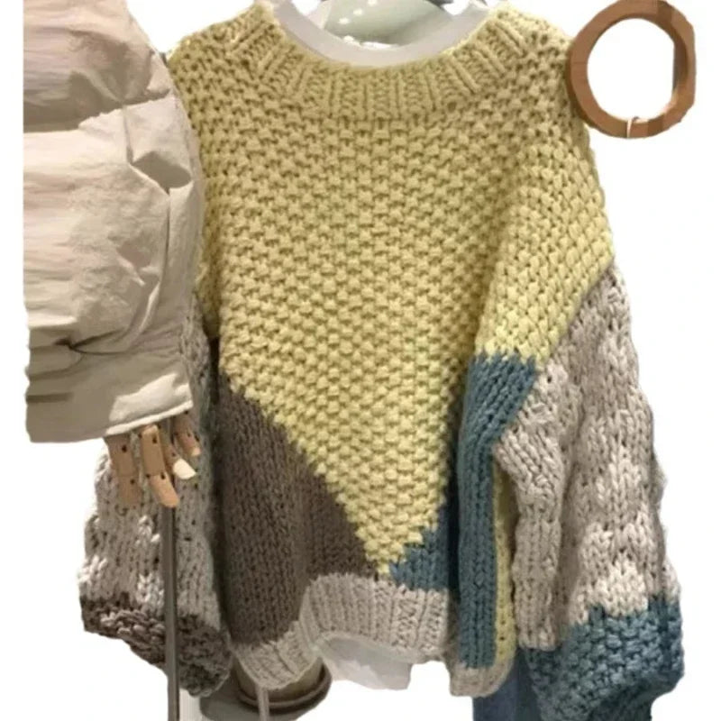 Women Pullovers Knitted Sweater Round Neck Full Sleeve Sweaters Loose Jumpers