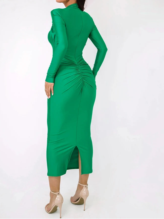 Hollow Out Long Sleeve Maxi Dress For Women Metal Buckle Bodycon Cocktail Dress